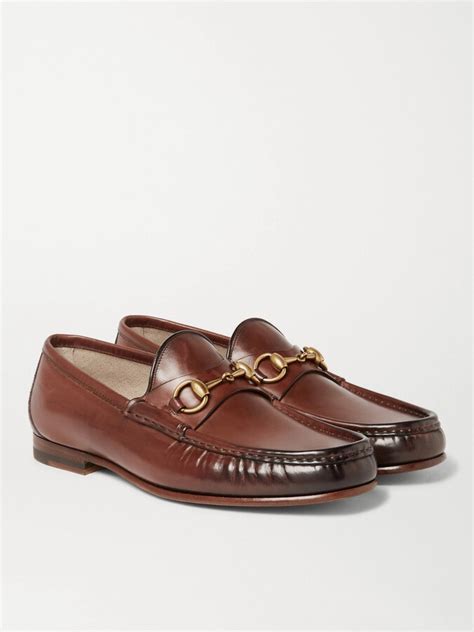 gucci horsebit burnished leather loafers|Gucci Horsebit detailed leather loafers.